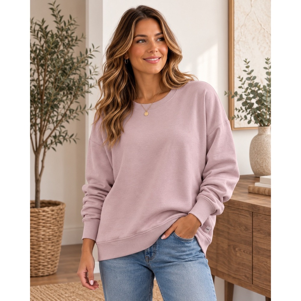DKNY Sport Women's Pink Fleece Crewneck Sweatshirt Pullover Athleisure Size M
